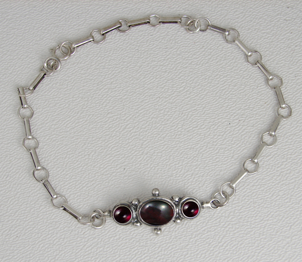 Sterling Silver Victorian Bracelet With Bloodstone And Garnet